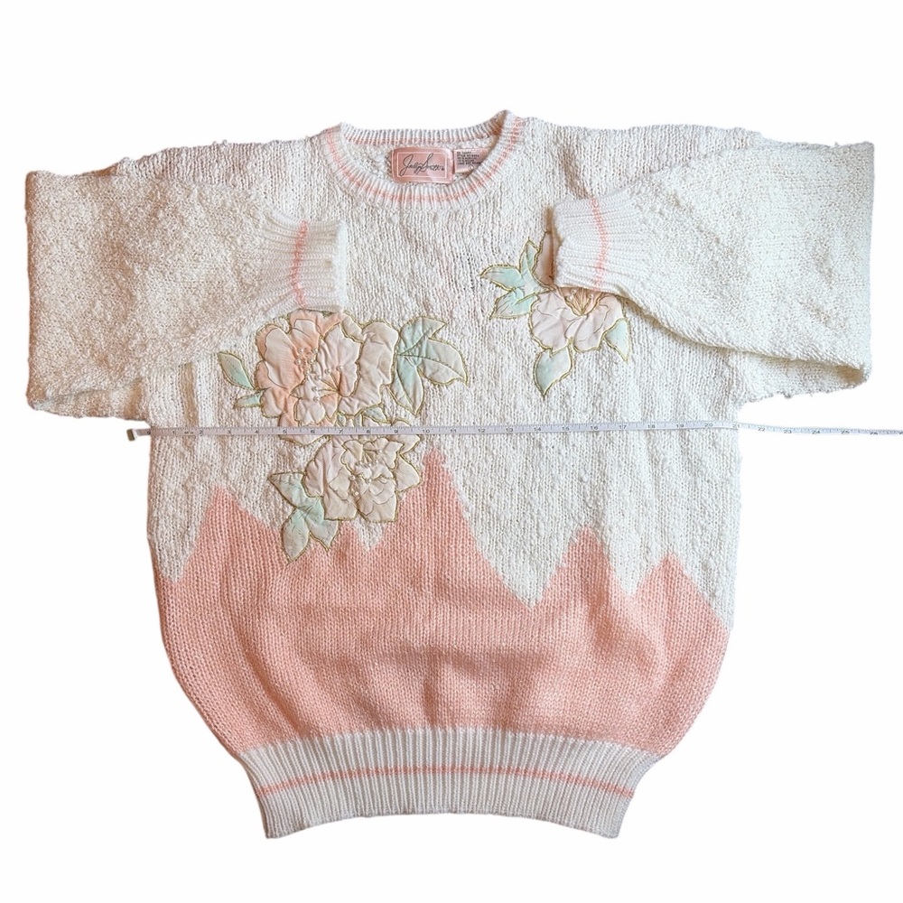 Jaclyn Smith Vintage Floral Sweater L Cottagecore 80s Pastel Pearl Granny NWT - Picture 6 of 8